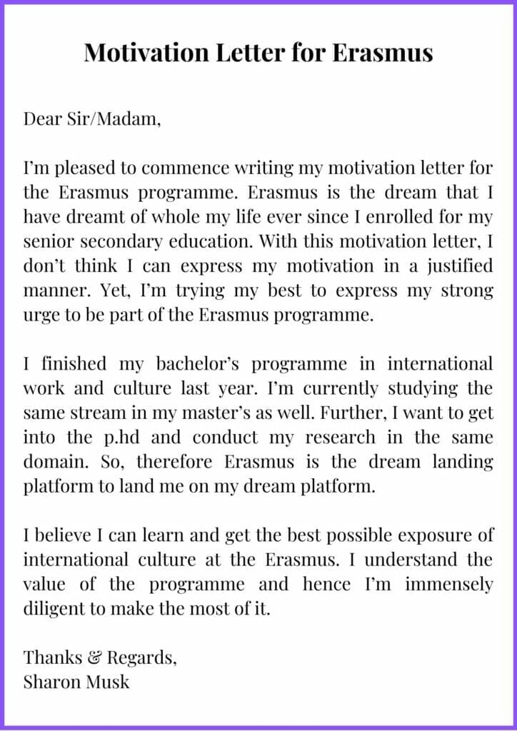 Erasmus motivation letter