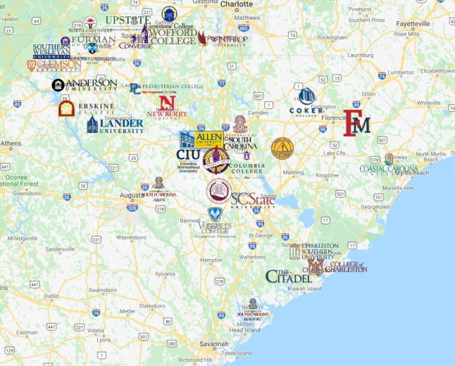 South Carolina universities map