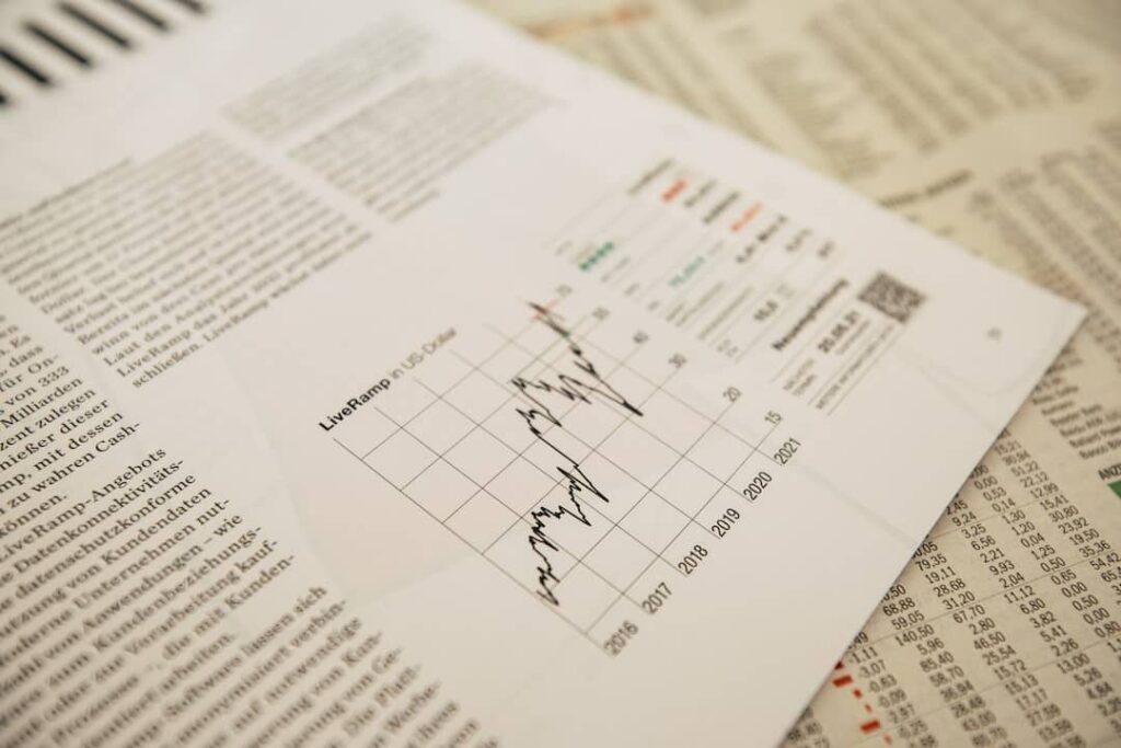 A line chart shows financial data